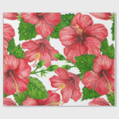 Papier Cadeau Motif d'aquarelle d'hibiscus rouge (Plat)