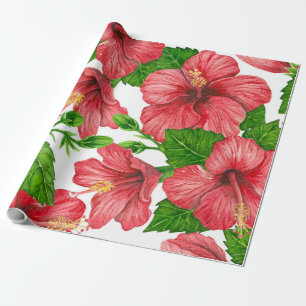 Papier Cadeau Motif d'aquarelle d'hibiscus rouge