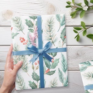 Papier Cadeau Motif d'aquarelle florale de Noël moderne