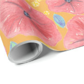 Papier Cadeau Motif d'aquarelle florale en jaune (Coin rond)