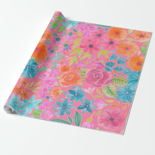 Papier Cadeau Motif d'aquarelle florale en rose