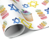 Papier Cadeau Motif d'aquarelle Hanoukka (Coin rond)