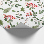 Papier Cadeau Motif d'aquarelle Holly Feuille Red Berry (Coin)