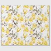 Papier Cadeau Motif d'aquarelle jaune et blanc Magnolia Blossom (Plat)