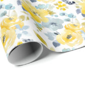 Papier Cadeau Motif d'aquarelle jaune et bleu (Coin rond)