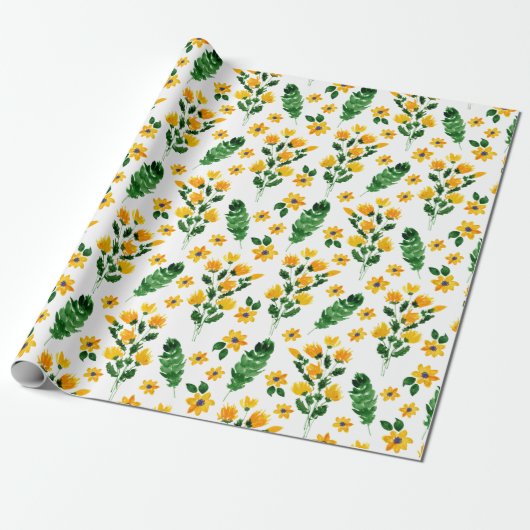 Papier Cadeau Motif d'aquarelle Jaune Fleur Jardin (Déroulé)