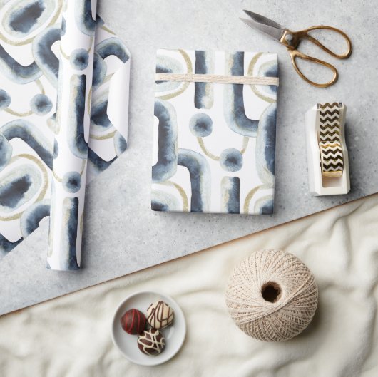 Papier Cadeau Motif d'aquarelle marbré d'or bleu (Artisanat)