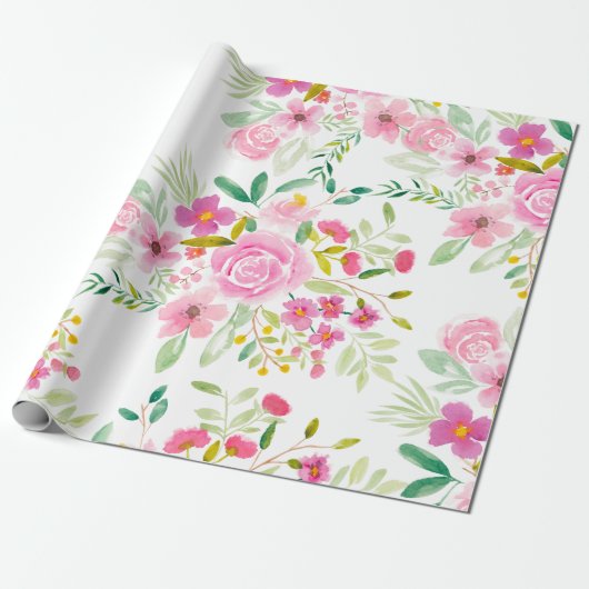 Papier Cadeau Motif d'aquarelle moderne vert girly rose (Déroulé)