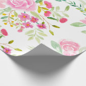 Papier Cadeau Motif d'aquarelle moderne vert girly rose (Coin)