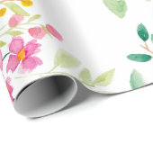 Papier Cadeau Motif d'aquarelle moderne vert girly rose (Coin rond)