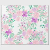 Papier Cadeau Motif d'aquarelle moderne violet rose giro (Plat)
