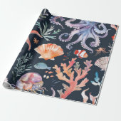 Papier Cadeau Motif d'aquarelle nautique : Coral Reef Delties (Déroulé)