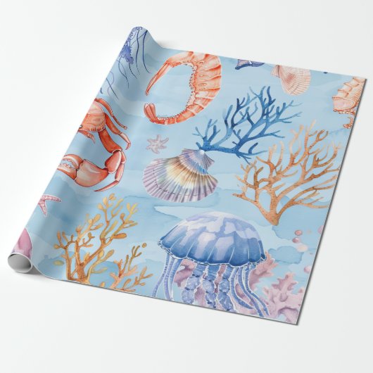 Papier Cadeau Motif d'aquarelle nautique : Coral Reef Delties (Déroulé)