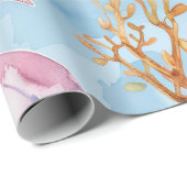 Papier Cadeau Motif d'aquarelle nautique : Coral Reef Delties (Coin rond)