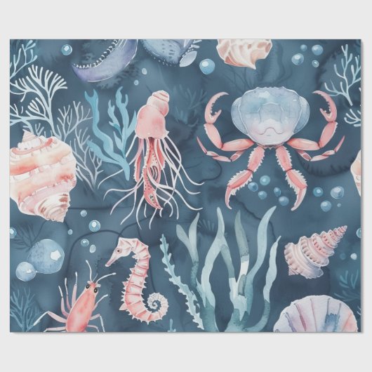 Papier Cadeau Motif d'aquarelle nautique : Coral Reef Delties (Plat)