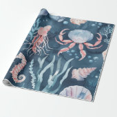 Papier Cadeau Motif d'aquarelle nautique : Coral Reef Delties (Déroulé)