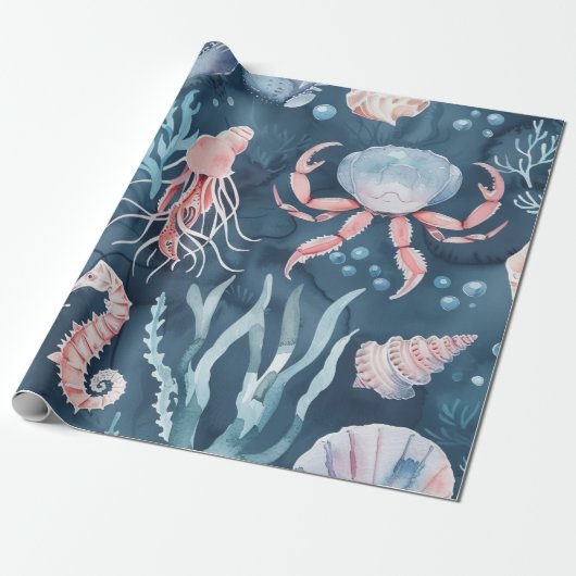 Papier Cadeau Motif d'aquarelle nautique : Coral Reef Delties (Déroulé)