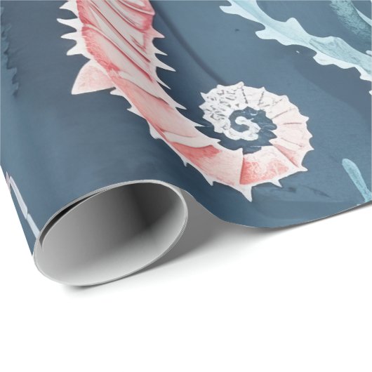 Papier Cadeau Motif d'aquarelle nautique : Coral Reef Delties (Coin rond)