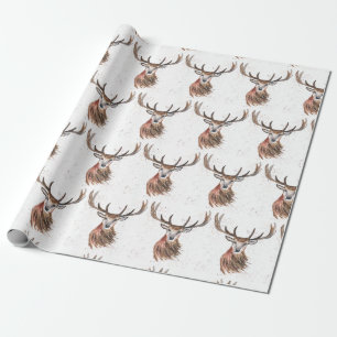 Papier Cadeau Motif d'aquarelle Noël cerf Bois Brown