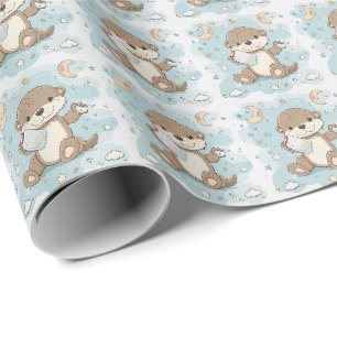 Papier Cadeau Motif d'aquarelle Otter Cute Baby Pastel