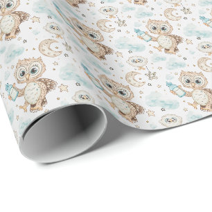 Papier Cadeau Motif d'aquarelle Owlet Cute Baby Pastel
