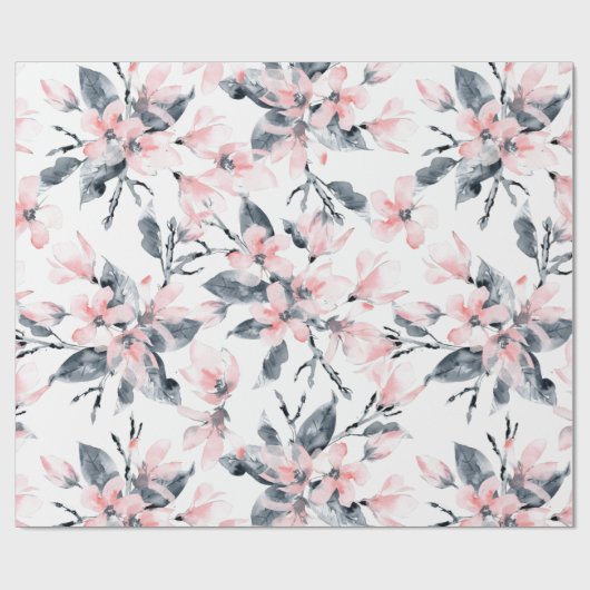 Papier Cadeau Motif d'aquarelle rose et gris (Plat)