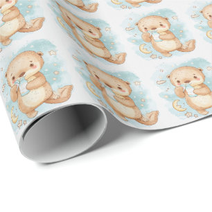 Papier Cadeau Motif d'aquarelle Sea Otter Cute Baby Pastel