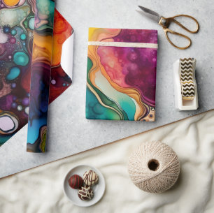Papier Cadeau Motif d'aquarelle surréaliste psychédélique