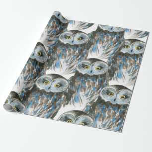 Papier Cadeau Motif d'aquarelle transparent avec grand hibou