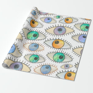 Papier Cadeau Motif d'aquarelle transparente à large oeil humain