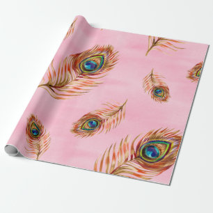 Papier Cadeau Motif d'aquarelle transparente avec plis de paon d