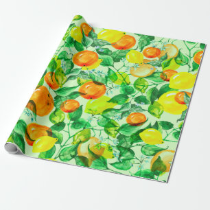 Papier Cadeau motif d'aquarelle vintage - Branche de citron ave
