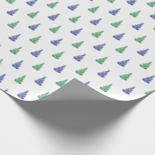 Papier Cadeau Motif d'arbre d'aquarelle bleu et vert (Coin)