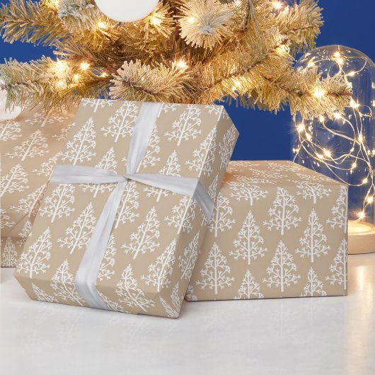 Papier Cadeau Motif d'arbre de Noël blanc (Vacances)