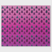 Papier Cadeau Motif d'arbre de Noël bleu et rose (Plat)