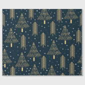 Papier Cadeau Motif d'arbre de Noël bleu vert or (Plat)