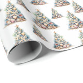 Papier Cadeau Motif d'arbre de Noël de plage (Coin rond)