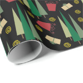 Papier Cadeau Motif d'arbre de Noël de style rétro (Coin rond)