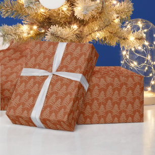 Papier Cadeau Motif d'arbre de Noël en pin rustique brun doré