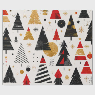 Papier Cadeau Motif d'arbre de Noël moderne en or noir