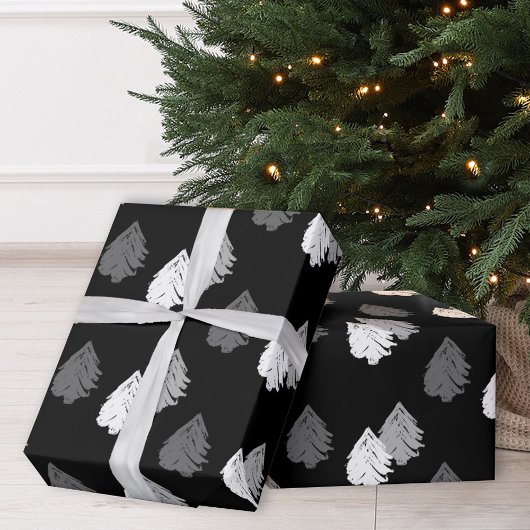 Papier Cadeau Motif d'arbre de Noël noir blanc