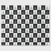 Papier Cadeau Motif d'arbre de Noël noir blanc (Plat)