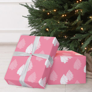 Papier Cadeau Motif d'arbre de Noël rose blanc