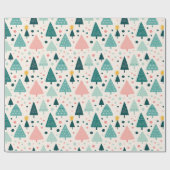Papier Cadeau Motif d'arbre de Noël rose et vert (Plat)