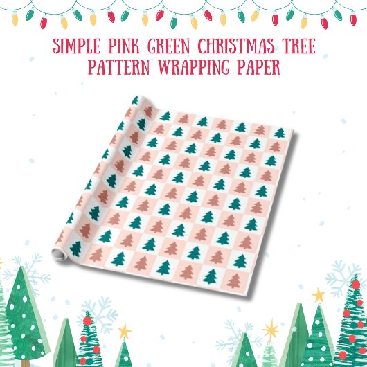 Papier Cadeau Motif d'arbre de Noël rose simple