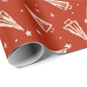 Papier Cadeau Motif d'arbre de Noël rouge (Coin rond)