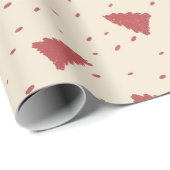 Papier Cadeau Motif d'arbre de Noël rouge | Dessin manuel minima (Coin rond)