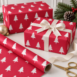Papier Cadeau Motif d'arbre de Noël rouge et blanc
