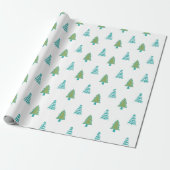 Papier Cadeau Motif d'arbre de Noël vert et bleu (Déroulé)