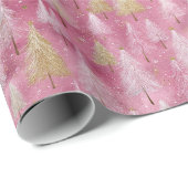 Papier Cadeau Motif d'arbre délicat sur fond rose (Coin rond)
